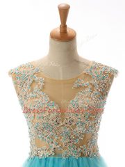 Cheap Aqua Blue Sleeveless Tulle Backless Dress for Prom for Prom and Party and Sweet 16