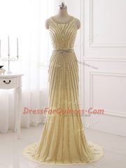 Extravagant Champagne Scoop Neckline Beading and Belt Homecoming Dress Sleeveless Zipper