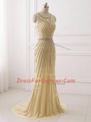 Extravagant Champagne Scoop Neckline Beading and Belt Homecoming Dress Sleeveless Zipper