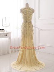 Extravagant Champagne Scoop Neckline Beading and Belt Homecoming Dress Sleeveless Zipper