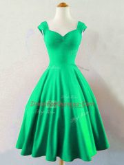 A-line Quinceanera Dama Dress Dark Green Straps Taffeta Sleeveless Mini Length Lace Up