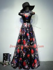 Multi-color Sleeveless Printed Lace Up Prom Gown for Prom and Military Ball and Beach
