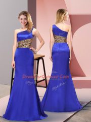 New Style Sleeveless Floor Length Pattern Side Zipper Prom Dress with Royal Blue