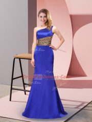 New Style Sleeveless Floor Length Pattern Side Zipper Prom Dress with Royal Blue