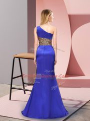 New Style Sleeveless Floor Length Pattern Side Zipper Prom Dress with Royal Blue