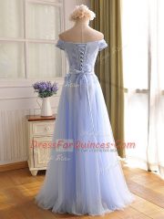 Dynamic Appliques Evening Dress Lavender Lace Up Sleeveless Floor Length