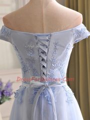 Dynamic Appliques Evening Dress Lavender Lace Up Sleeveless Floor Length