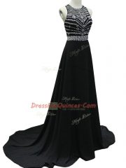 Cheap Burgundy Chiffon Backless Scoop Sleeveless Prom Evening Gown Brush Train Beading