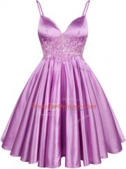 Most Popular Lilac Lace Up Dama Dress Lace Sleeveless Knee Length