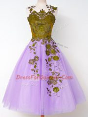 Superior Appliques Dama Dress for Quinceanera Lavender Lace Up Sleeveless Knee Length