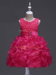 Best Ball Gowns Little Girls Pageant Dress Wholesale Hot Pink Scoop Organza Sleeveless Knee Length Lace Up