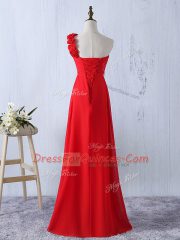 Sleeveless Floor Length Hand Made Flower Lace Up Quinceanera Court of Honor Dress with Red