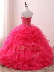 Floor Length Hot Pink Quinceanera Dresses Sweetheart Sleeveless Lace Up