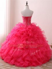 Floor Length Hot Pink Quinceanera Dresses Sweetheart Sleeveless Lace Up