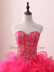 Floor Length Hot Pink Quinceanera Dresses Sweetheart Sleeveless Lace Up
