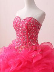 Floor Length Hot Pink Quinceanera Dresses Sweetheart Sleeveless Lace Up