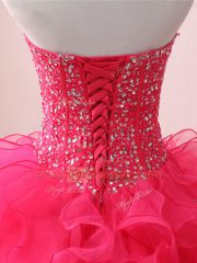 Floor Length Hot Pink Quinceanera Dresses Sweetheart Sleeveless Lace Up