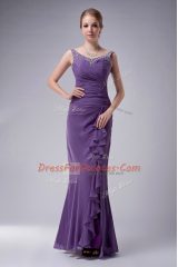 Floor Length Zipper Evening Dress Olive Green for Prom and Party with Beading