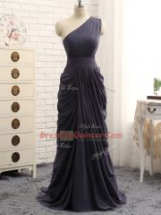 Latest Grey One Shoulder Neckline Pick Ups Quinceanera Court of Honor Dress Sleeveless Zipper