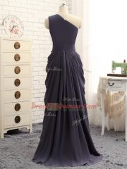 Latest Grey One Shoulder Neckline Pick Ups Quinceanera Court of Honor Dress Sleeveless Zipper