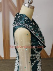 Decent Beading and Lace and Appliques Homecoming Dress Navy Blue Zipper Long Sleeves Brush Train