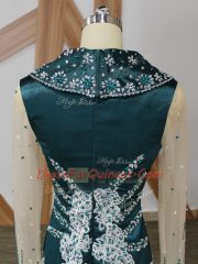 Decent Beading and Lace and Appliques Homecoming Dress Navy Blue Zipper Long Sleeves Brush Train