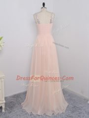 Spectacular Chiffon Straps Sleeveless Zipper Sequins Prom Dresses in Peach