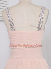 Spectacular Chiffon Straps Sleeveless Zipper Sequins Prom Dresses in Peach