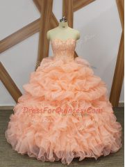 Sleeveless Sweep Train Beading and Ruffles and Pick Ups Lace Up 15 Quinceanera Dress