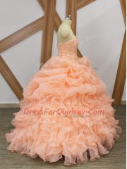 Sleeveless Sweep Train Beading and Ruffles and Pick Ups Lace Up 15 Quinceanera Dress