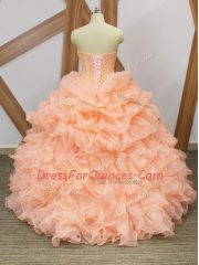 Sleeveless Sweep Train Beading and Ruffles and Pick Ups Lace Up 15 Quinceanera Dress