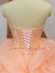 Sleeveless Sweep Train Beading and Ruffles and Pick Ups Lace Up 15 Quinceanera Dress