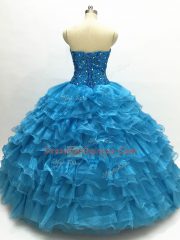 Glamorous Beading and Ruffles Sweet 16 Dress Teal Lace Up Sleeveless Floor Length