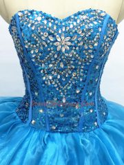 Glamorous Beading and Ruffles Sweet 16 Dress Teal Lace Up Sleeveless Floor Length