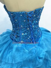 Glamorous Beading and Ruffles Sweet 16 Dress Teal Lace Up Sleeveless Floor Length