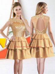 High End Gold Bateau Neckline Beading and Lace Quinceanera Court Dresses Sleeveless Backless