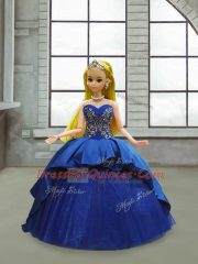 Luxurious Taffeta Sweetheart Sleeveless Court Train Lace Up Beading and Appliques and Embroidery Sweet 16 Dress in Blue