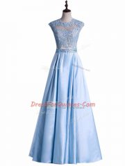 Taffeta Sleeveless Floor Length Prom Dress and Beading and Lace