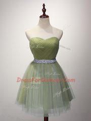On Sale Olive Green Sweetheart Lace Up Beading and Ruching Dama Dress Sleeveless