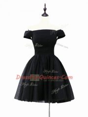 Attractive Black Off The Shoulder Lace Up Ruching Dress for Prom Sleeveless
