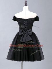 Attractive Black Off The Shoulder Lace Up Ruching Dress for Prom Sleeveless
