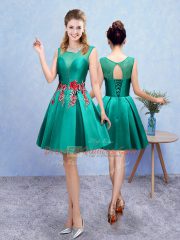 Customized Turquoise Lace Up Scoop Embroidery Court Dresses for Sweet 16 Taffeta Sleeveless