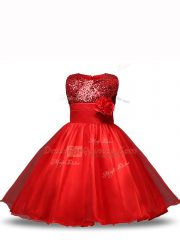 Knee Length Red Little Girls Pageant Gowns Scoop Sleeveless Zipper