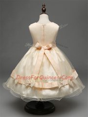 Custom Designed Tulle Sleeveless Knee Length Little Girl Pageant Gowns and Lace and Bowknot