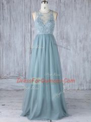 Wonderful Grey Sleeveless Floor Length Appliques Zipper Quinceanera Dama Dress