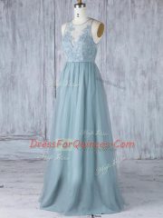 Wonderful Grey Sleeveless Floor Length Appliques Zipper Quinceanera Dama Dress