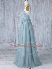 Wonderful Grey Sleeveless Floor Length Appliques Zipper Quinceanera Dama Dress