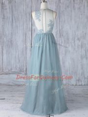Wonderful Grey Sleeveless Floor Length Appliques Zipper Quinceanera Dama Dress
