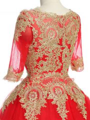 Scoop Half Sleeves Tulle 15th Birthday Dress Lace and Appliques Brush Train Zipper