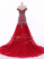 Red Sleeveless Beading Zipper Prom Gown